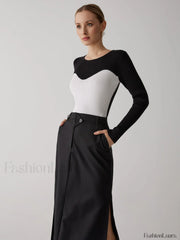 Patchwork Contrast Graceful Crew Neck Sweater Sweaters L