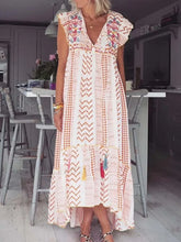 Patchwork Flying Sleeve Boho Dress pink / S