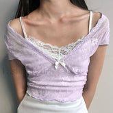 Patchwork Lace Crop Top Tops&Tees