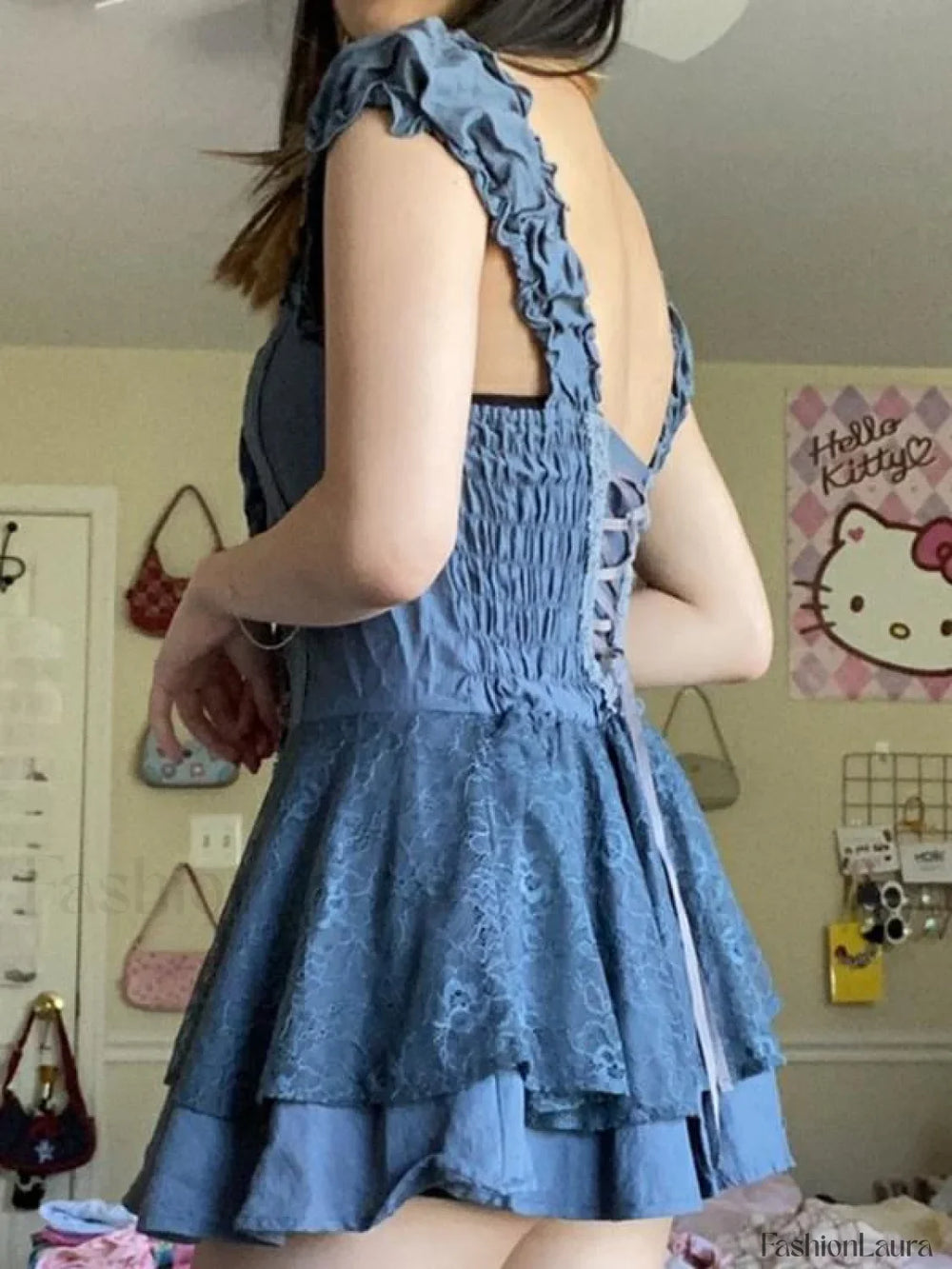 Patchwork Lace Tiered Strap Mini Dress Mini Dresses