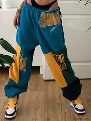 Patchwork Letter Jogger Pants Turquoise Green / S Sweatpants