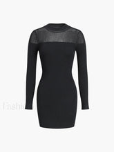Patchwork Long Sleeve Trendy Short Sweater Dress Black / S Sweaters L