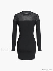 Patchwork Long Sleeve Trendy Short Sweater Dress Sweaters L