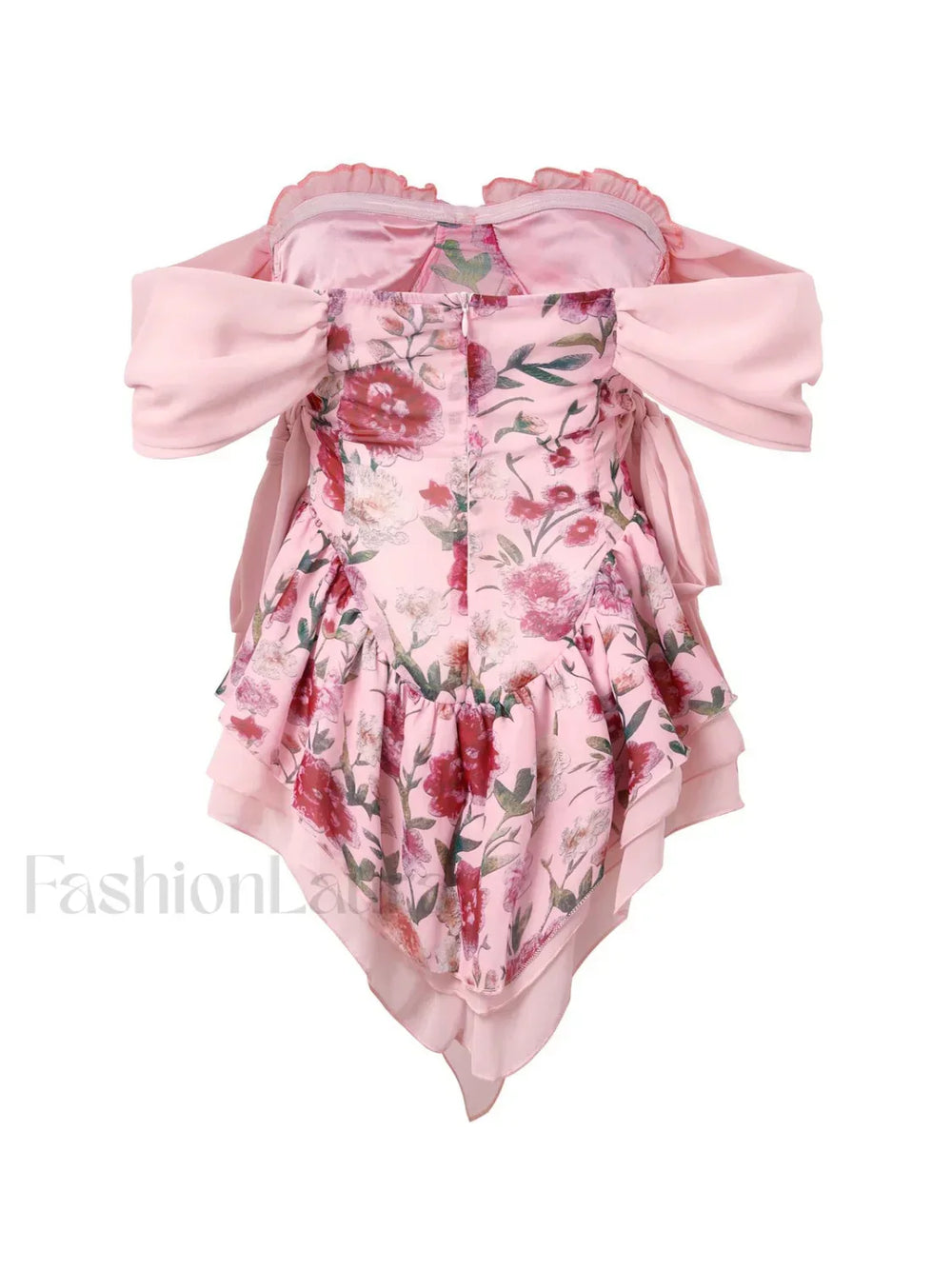 Patchwork Ruffle Bardot Floral Mini Dress Mini Dresses