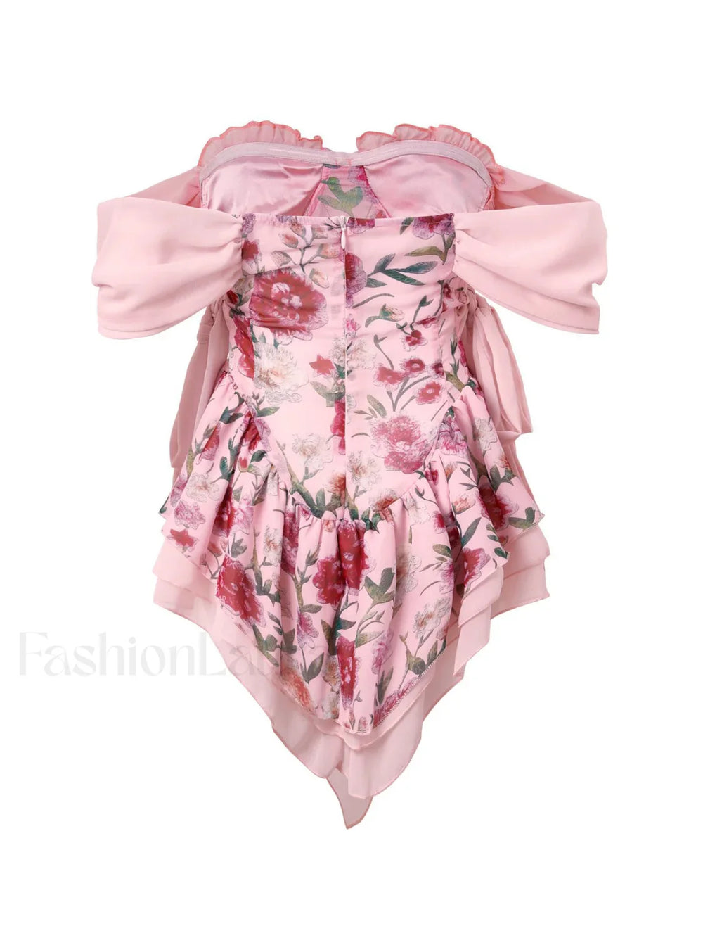 Patchwork Ruffle Bardot Floral Mini Dress Mini Dresses