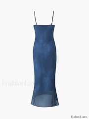 Patchwork V Neck Trendy Cami Midi Dress Dresses