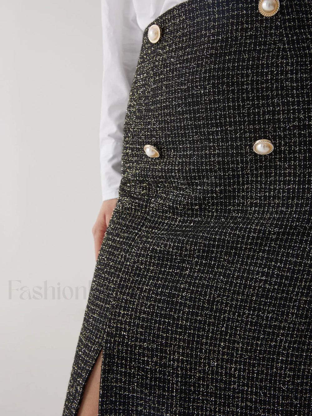 Pearl Button Graceful Split Midi Skirt Skirts
