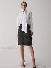 Pearl Button Graceful Split Midi Skirt Skirts