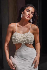 Pearl Embellished Hollow Chest Strappy Maxi Dress