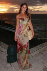 Perspective Printed Open End Sexy Holiday Floral Dress