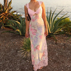 Pink Lace Patchwork Floral Dress