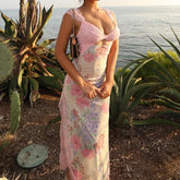 Pink Lace Patchwork Floral Dress Pink / S