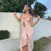 Pink Mesh Mermaid Midi Dress