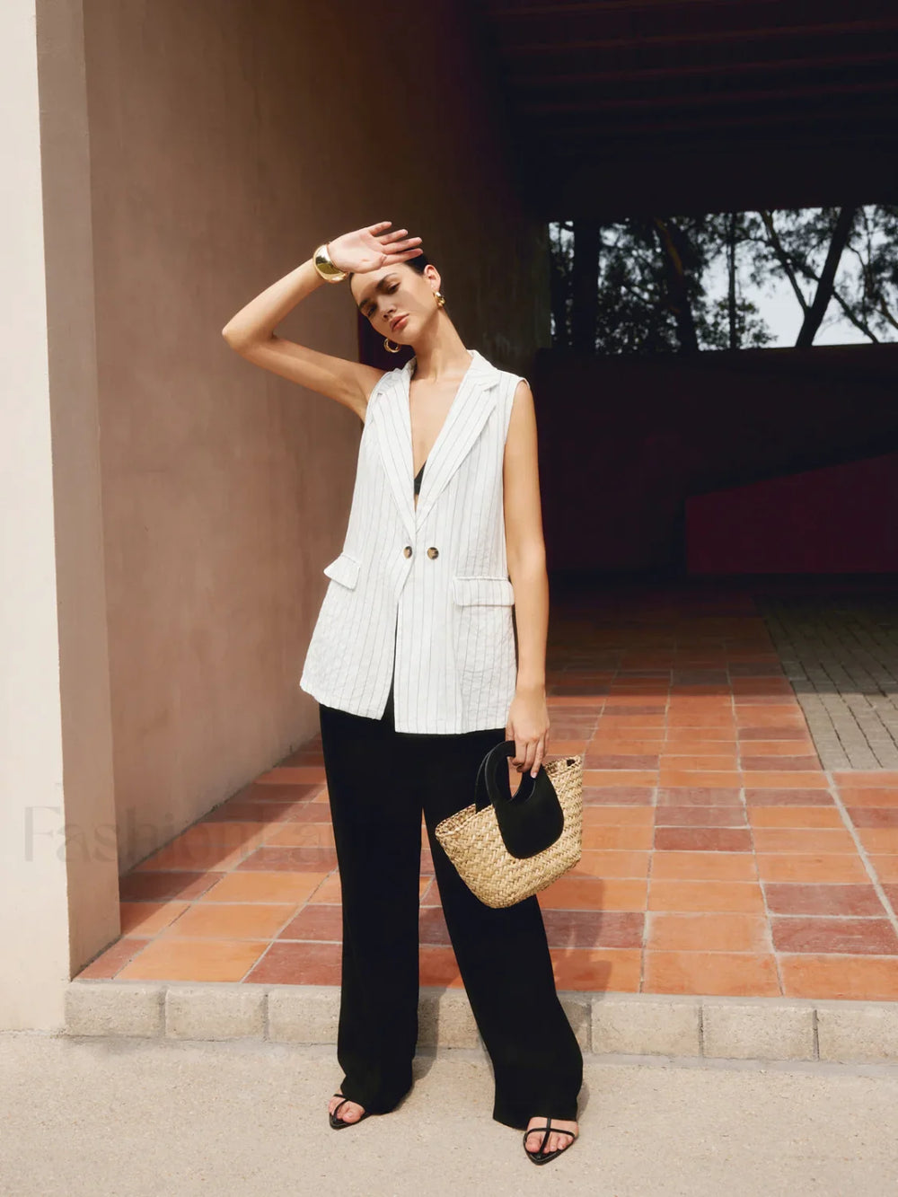 Pinstripe Cotton Graceful Blends Vest Vests