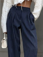 Pinstripe Pleated Wide Trendy Leg Dress Pants Pants