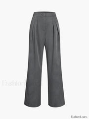 Pinstripe Pleated Wide Trendy Leg Dress Pants Grey / XS Pants