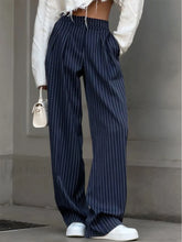 Pinstripe Pleated Wide Trendy Leg Dress Pants Navy / XS Pants