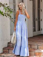 Pinstripe Shirred Backless Long Cami Dress Bluewhite / XS Dresses