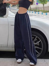 Piping Detail Wide Leg Track Pants Navy Blue / S Wide Leg Pants
