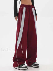 Piping Patchwork Baggy Sweatpants Wide Leg Pants