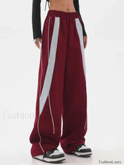 Piping Patchwork Baggy Sweatpants Wide Leg Pants