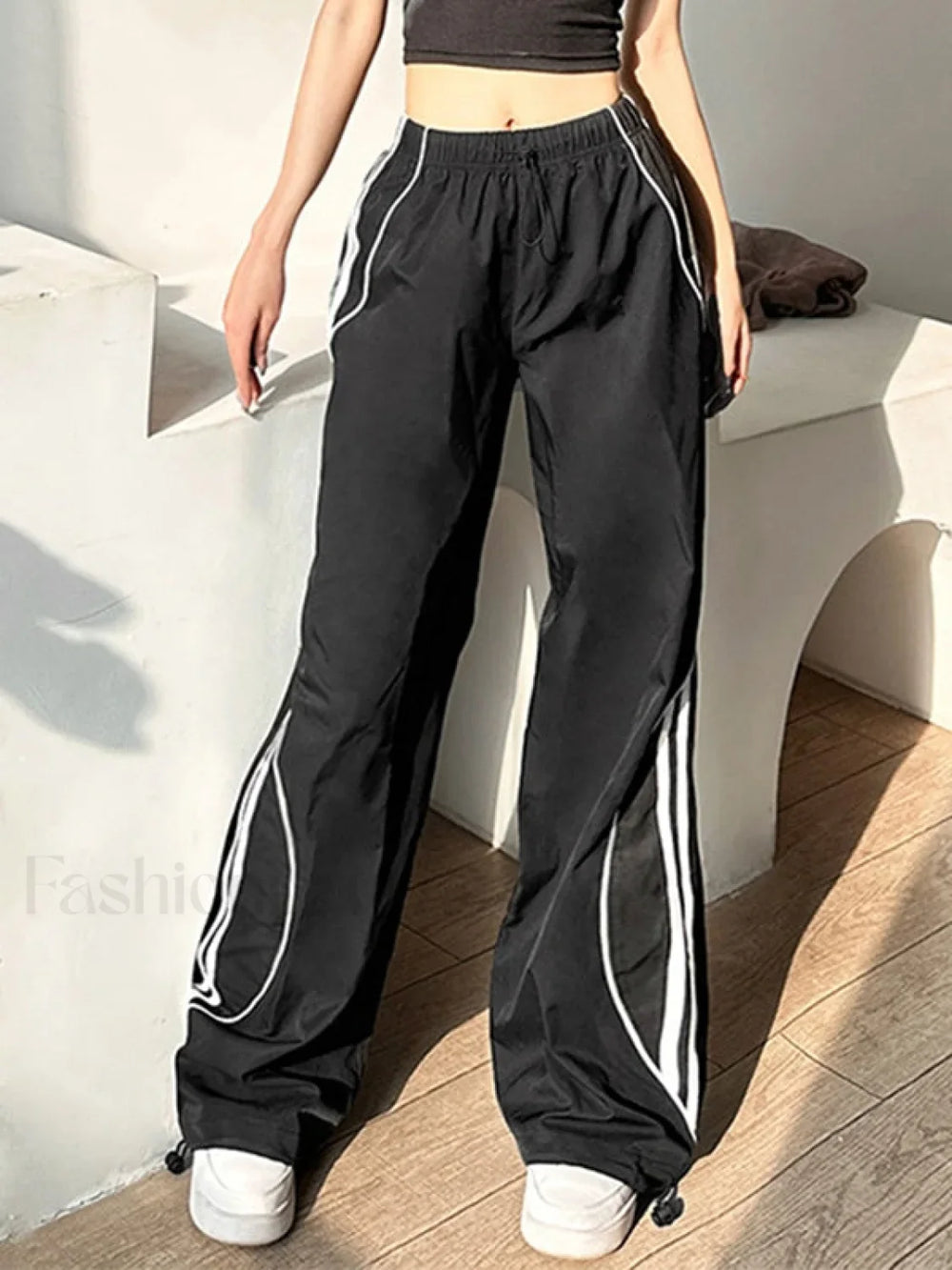 Piping Side Stripe Baggy Sweatpants Wide Leg Pants