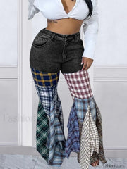Plaid Patchwork Denim Jeans Jeans