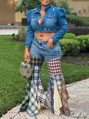 Plaid Patchwork Denim Jeans Jeans