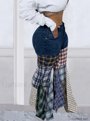 Plaid Patchwork Denim Jeans Jeans