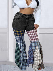 Plaid Patchwork Denim Jeans Jeans