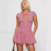 Plaid Round Neck Short Sleeve Mini Dress