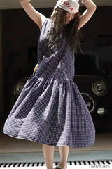 Plaid Sleeveless Loose Waist A Line Maxi Dress