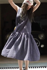 Plaid Sleeveless Loose Waist A Line Maxi Dress