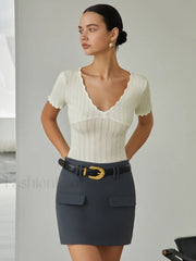 Plain Mini Graceful Skirt Without Belt Skirts