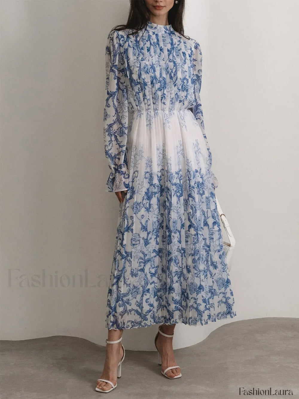 Plant Pattern Printed Trendy Pleated Long Dress Dresses