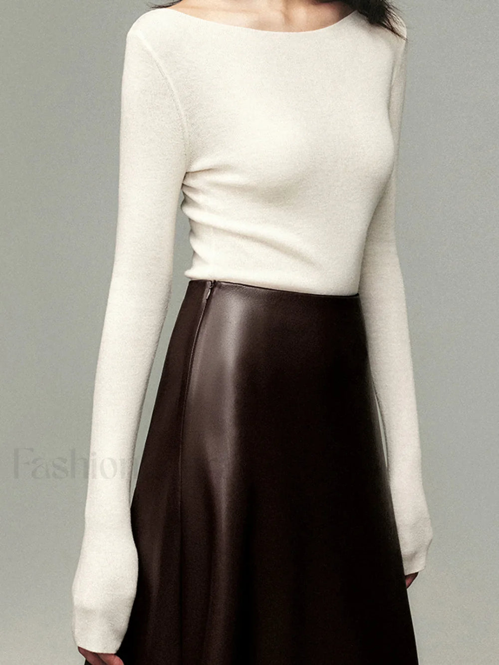 Pleated Faux Graceful Leather Midi Skirt Skirts