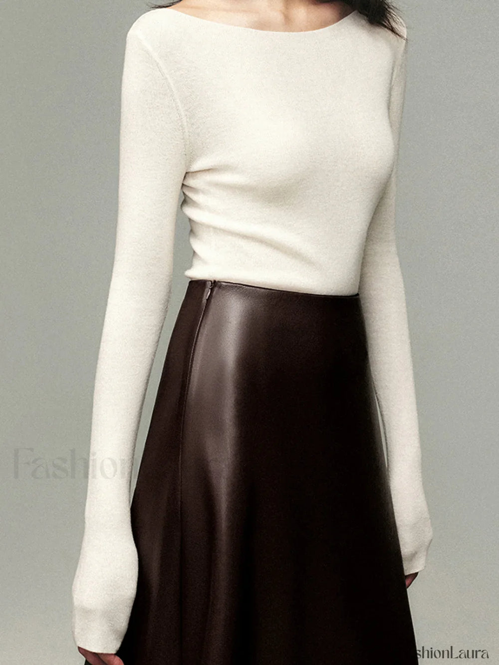 Pleated Faux Graceful Leather Midi Skirt Skirts