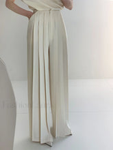 Pleated High Waist Wide Leg Pants White / XS Pants