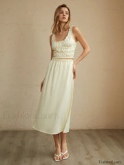 Pleated Lettuce Trim Trendy Split Midi Skirt Skirts