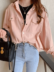 Pleated Long Sleeve Blouse Pink / M Shirts