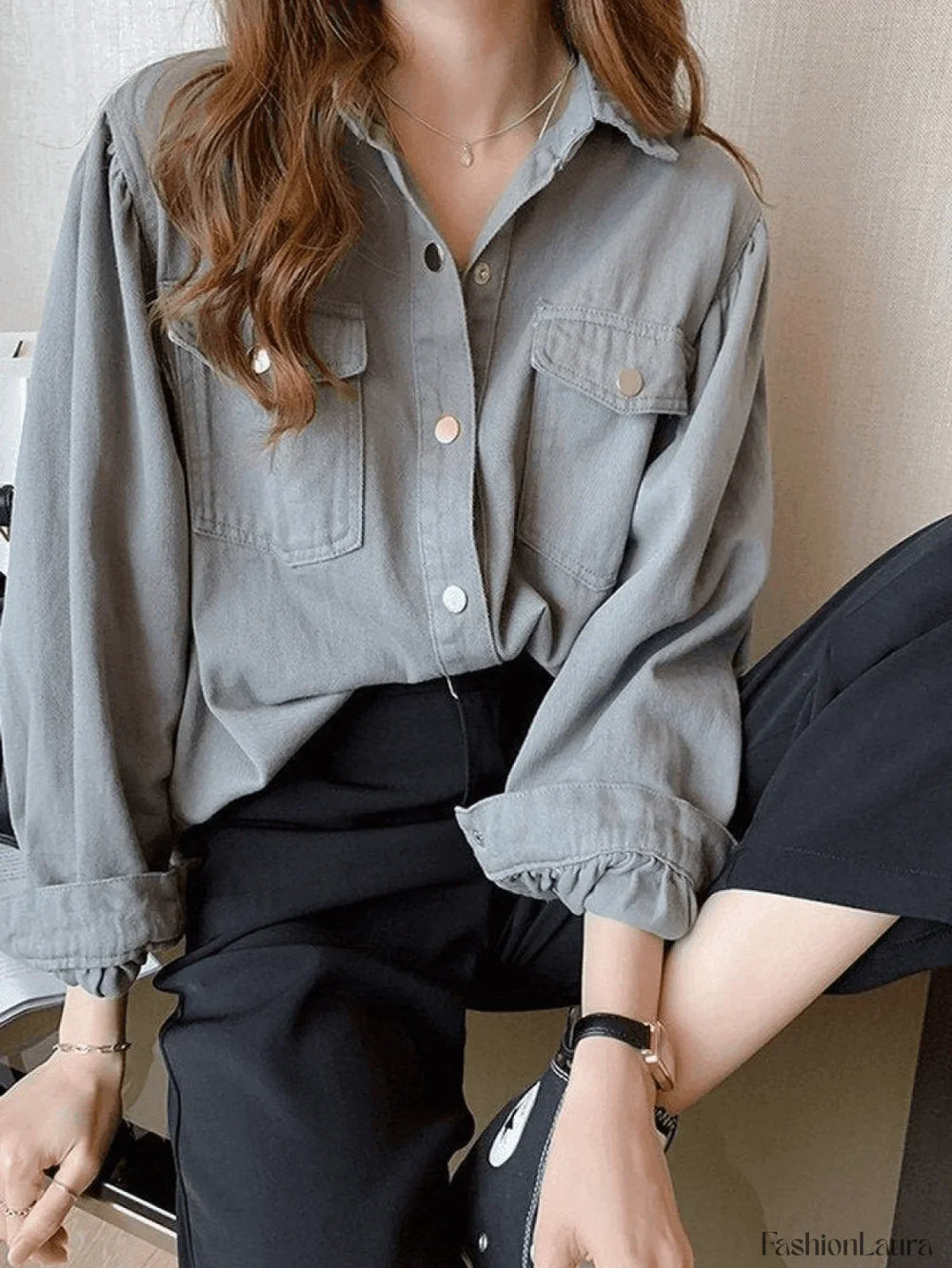 Pleated Long Sleeve Blouse Shirts