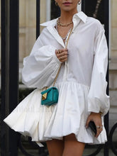 Pleated Long Sleeve Button Modern Up Collar Mini Dress White / XS Dresses