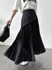 Pleated Patchwork Graceful Maxi Skirt Black / XS Skirts