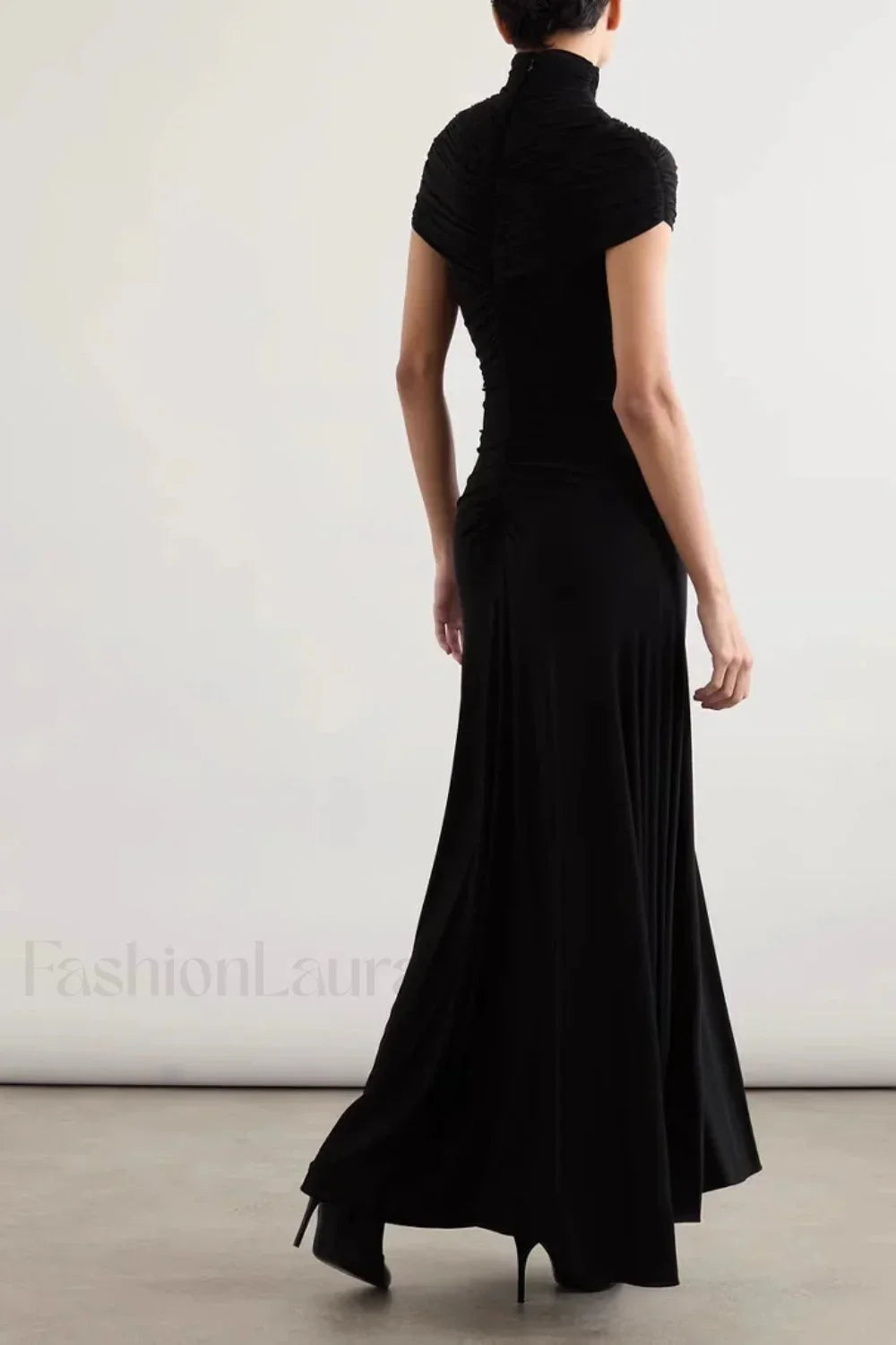 Pleated Slim Fit Crew Neck Work Dress