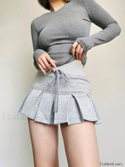 Pleated Sweat Tennis Skirt Light Grey / S