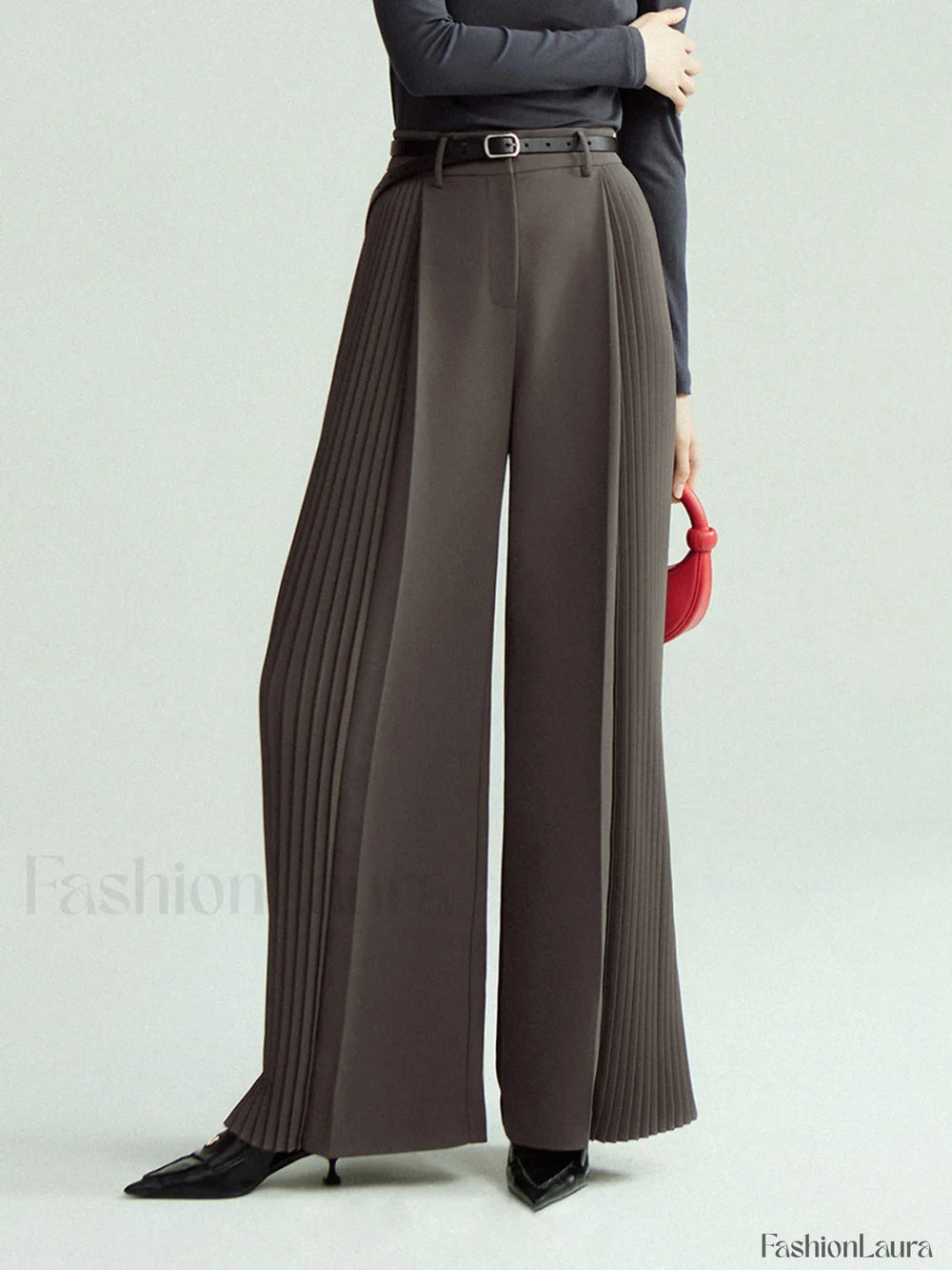 Pleated Wide Leg Trendy Pants Without Belt Pants