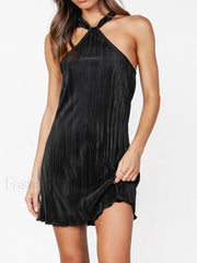 Plisse Halter Graceful Short Dress Dresses