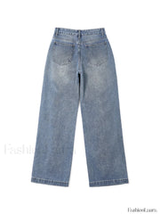 Pocket Design Blue Wash Boyfriend Jeans Boyfriend Jeans