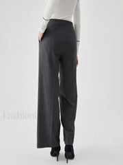 Pocket Pleated Straight Trendy Leg Dress Pants Pants