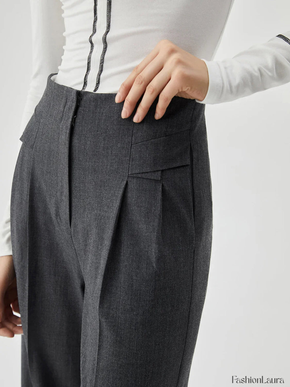 Pocket Pleated Straight Trendy Leg Dress Pants Pants